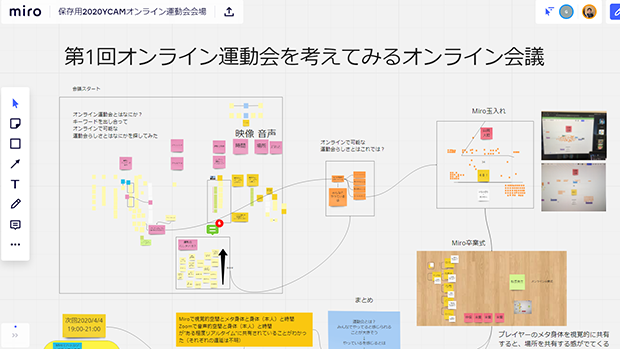 miro上に残された議論の足跡。このホワイトボードはイベント当日まで共通で利用され、関係者は誰でも過去の議論内容を見ることができる。